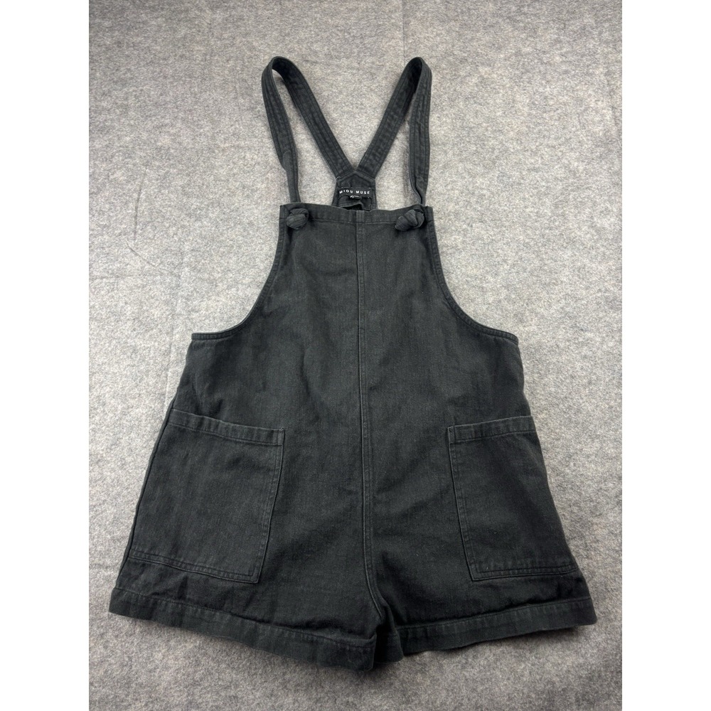 Miou Muse Women's M Linen Cotton Shorts Romper Black Overalls Boho Calm Beachy